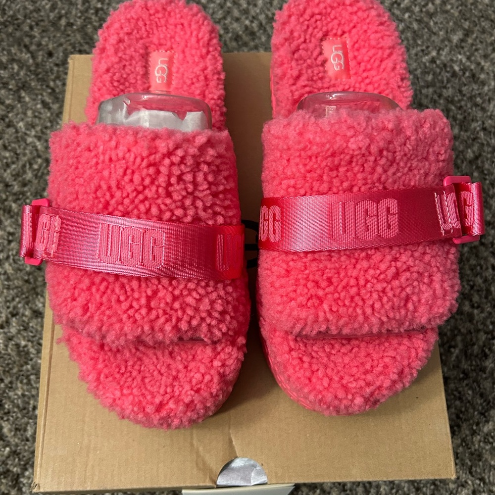 UGG Pink Fluffy Slide Sandals